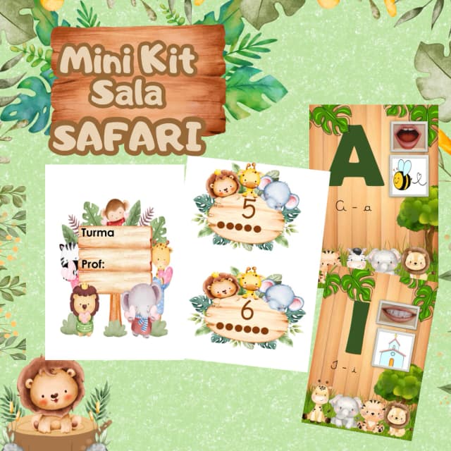 Adesivo quadradro para aniversário infantil safari divertido verde e bege.png