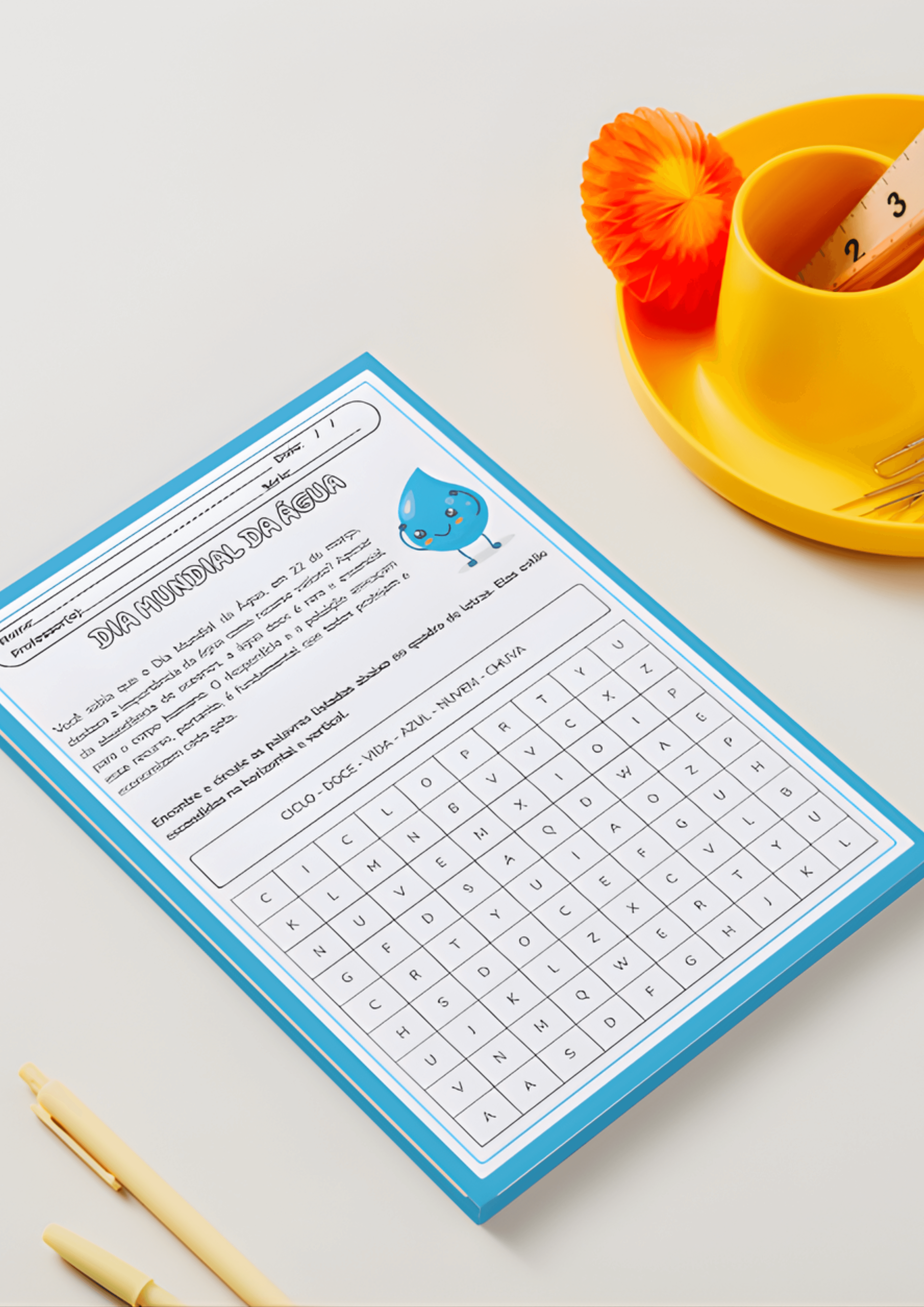 Dia Mundial da Água Folha de Atividades Caça Palavras Azul e Branco.png