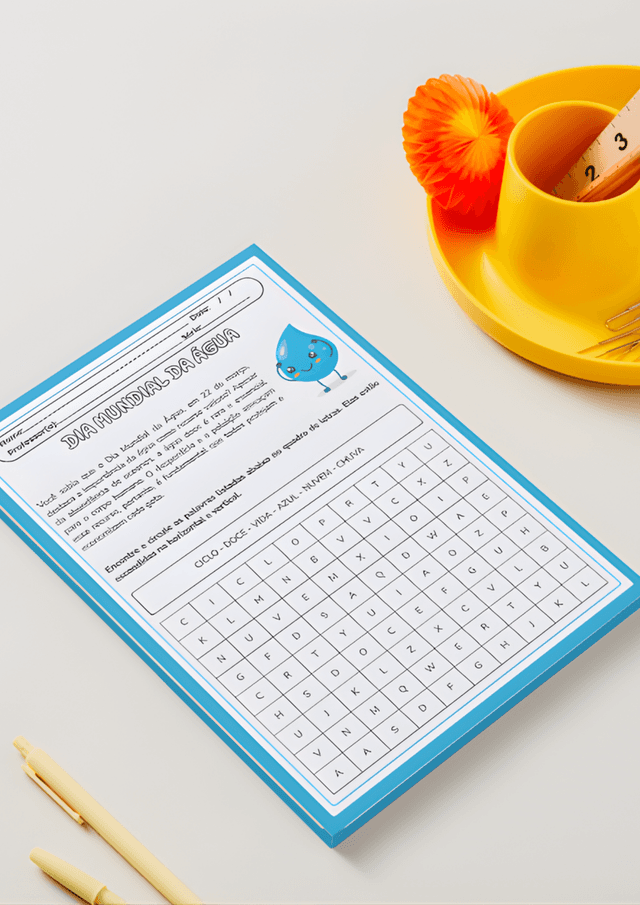 Dia Mundial da Água Folha de Atividades Caça Palavras Azul e Branco.png