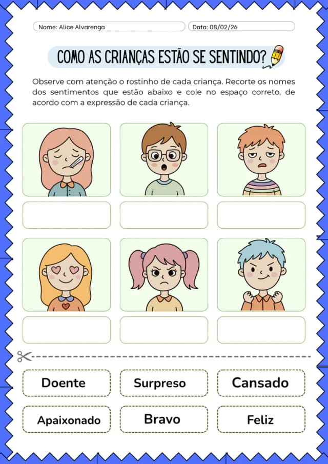 Folha de Atividade Sentimento das Crianças Infantil Marrom (2).png