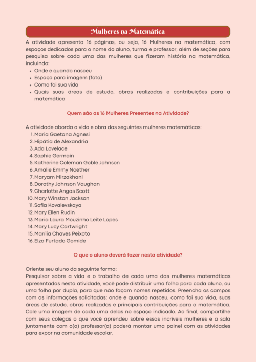 Atividade Mulheres na Matemática