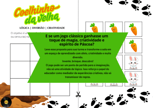 Explore uma forma diferente de brincar e aprender nesta Páscoa! O "Coelho X Cenoura" é um jogo da velha temático que une lógica, criatividade e diversão para crianças pequenas — em sala ou em casa.